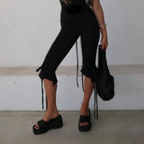 Knee Length Capri Low Waist Drawstring Pants-Outfit