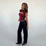 Front Slit Back Lace Short Sleeve Top-Outfit