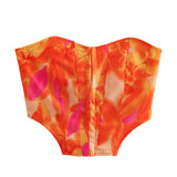 Fongt Summer Women's Print Corset Short Vest Tie Knot Skirt-Outfit