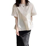 Fongt And South Korea 2024 Summer New Short-Sleeved Collar Loose T-Shirt Women's Solid Color Jacket Comfortable Simple