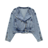 Effect Denim Jacket 6164109 Denim Vest 6164110 Paper Bag Denim Shorts Set-Outfit