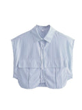 Fongt Color Y2K Women's Big Pocket Splicing Irregular Cardigan Polo Collar Shirt Top A19683