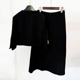 Fongt New Temperament Flower Heavy Industry Nails Seven-Sleeved Jacket Jacket Mid-Long Half Skirt Set