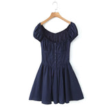 New Autumn Style Square Collar Bubble Sleeve Slim Mini Dress-Outfit