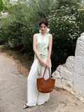 Fongt Xixi 2025 Summer Temperament With High-Waisted Linen Leisure Broad Legs Casual Pants Women 85177