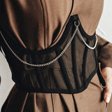 Corset Underbust Women Lace-up Belt Gothic Corset Curve Shaper Strap Slim Waist Belt Chain Mesh Corsets Bustiers-Outfit