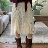 Temperament Pure Color Pleated Lace Skirt 2024 New Low-Waist Basic Leisure Medium-Length Skirt-Outfit