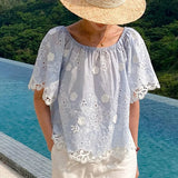 Fongt Three-Dimensional Embroidery French Top Women's European Women's Small Dress Design Small Top Woman Summer