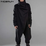Men Cloak Coats Streetwear Turtleneck Solid Long Sleeve Fashion Men Cape Outerwear Punk Style Irregular Jackets