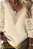 Elegant Lace Stitching Women Blouse Long Sleeve Tops Spring Hollow Out Vintage Shirt Casual Loose Clothes Blusas