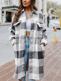 The Ins Hot Autumn Street Lapel Loose Women's Plaid Coat Long Coat-Outfit
