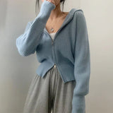 Double-headed Zipper Solid Color Hooded Cardigan-Outfit