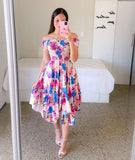 Fongt Ebay Dress Word Shoulder Irregular Shoulder Digital Print Long