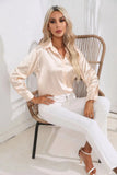 Satin Shirt Satin Imitation Silk Long-Sleeved Pure Color Elegant Button Front Lapel Shirt-Outfit