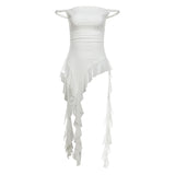 Fongt Summer Women's Solid Color Slim Street Fashion One-Word Collar Sleeveless Dress-Outfit