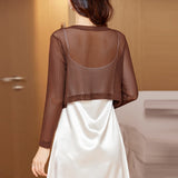 Women Thin Mesh Cardigans Lady Summer Transparent Shawl Female Long Sleeve Short Coat Outwear-Outfit