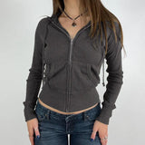 Fongt Style Spice Girl Solid Color Hooded Basic Hoodie Female Zipper Cardigan Slim Long Sleeve Jacket Jacket-Outfit