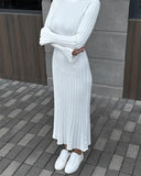 Fongt Spring Knitting Bottom Long Sleeve Long Dress Women's Round Neck Solid Color Strap High Waist Tight