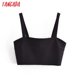 Women Black Bralette Camis Crop Top Strap Sleeveless Backless Short Shirts Female Casual Solid Tops