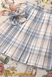 Sweet Bow Jk Plaid Skirt Women Fashion High Waist Adjust Button Girls Pleated Skirt Summer Preppy Style Sexy Mini