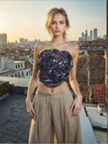 Fongt Spring And Summer New Fashion Sexy Sequins Three-Dimensional Flower Splicing Design Feeling Waist Wipe Chest Top Women-Outfit
