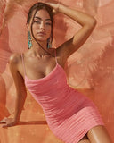 Pink Spaghetti Strap Ruched Sexy Mesh