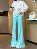 Mink Velvet White Pants Loose Slim Soft Waxy Tassels Knitted Micro-flared Pants Autumn Winter Cashmere Warm