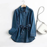 2021 Autumn Women High Quality Denim Jacket Coat With Slash Ladies Long Sleeve Loose Coat