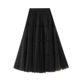 Fongt Gentle Fairy Design Feeling Bow Net Autumn Winter Display Thin Waist Half Body Skirt 0883