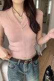 V-Collar Back Hollowed-Out Strap Sleeveless T-Shirt New Slim Casual Short Knitted Blouse For Women In Spring And