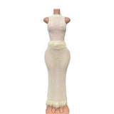 Fongt New Hollow Knitted Jassin Set Sleeveless High-Collar Top + Two-Piece Kit