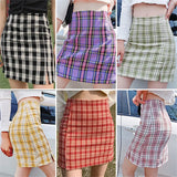 Plaid Side Split Bodycon Mini Skirt Women Bottoms Streetwear Casual A Line Basic Ladies Sheath Skirts Jupe