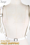 Women PU Leather Crop Top Fashion Adjustable Waist Harness Bondage Belt Tassel Costume Party Stage Performance Tank