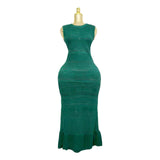 Fongt Family 2025 Sleeveless Wood Ear Temperament Knitted Dress Fresh Lotus Leaves