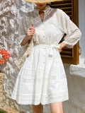 Fongt Spring Vacation Dress Women's French Dresses Summer Women's White Shirt Dress