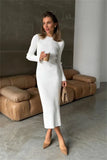 Fongt Autumn And Winter Sweater Dress Lady Knit Round Collar Pit Solid Color Tight Dress Woman