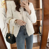 2021 New Fashion Tweed Female Tassel Coat Women Spring Woolen Jacket Autumn Outerwear