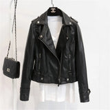 Fongt New Korean Version Of Students Small Coat PU Leather Coat Female Short Spring And Autumn Model Slim Lapel Locomotive Leather Jacket Tide-Outfit