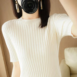 Fongt Collar Pit Bottom Shirt Women's New Slim Sweater Short Versatile Casual Sweater-Outfit