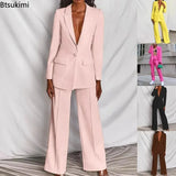 Women's Formal Office 2PCS Sets Solid Blazer Suits and Pants Sets Slim Fit Women's Pants Suits Sets Temperament
