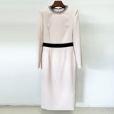Fongt Early Spring New Star Fashion Temperament Simple Diamond Nails Color Long-Sleeved Dress