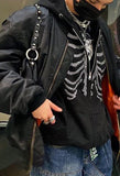 Rhinestone Skull Zipper Hoodie-Outfit