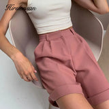 High Waist Shorts Women 2021 New Summer Casual Elegant Soft Pants with Sashes Loose Shorts with Pockets for
