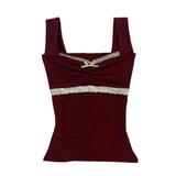Coquette Lace Patchwork Bow Cami Top-Outfit