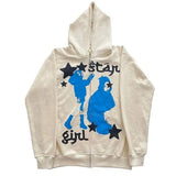 Star Girl Graphic Zip Up Hoodie-Outfit