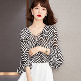 Stripe Chiffon Women's Blouse Printing Slim Fit Shirt Summer Long Sleeve Casual Fashion Zebra Top 2022 New Korean Style
