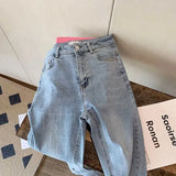 New Chic Love Button Split Jeans Women's Summer Hot Girl jeans Retro High Waist Straight Slim Flared Denim Pants