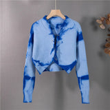New 2022 Y2K Women's Autumn Winter Sweaters Pin Tie Dye Vintage Cardigans Cutout Fashionable Short Tops