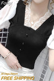 Fashion Lace V-neck Hollow Out Patchwork Button Shirt New Summer Autumn 2023 Long Sleeve Pullovers Women's Clothing