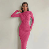 Fongt Spring And Autumn New High-Senior Sensing Solid Color Temperament Long-Singed-Up Dress Woman